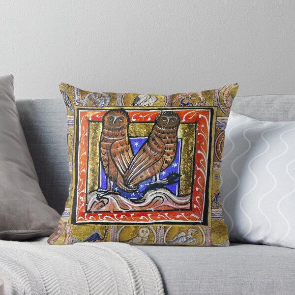 Item preview,  MEDIEVAL BESTIARY ,TWO OWLS, FANTASTIC ANIMALS IN GOLD RED BLUE COLORS designed and sold by BulganLumini.