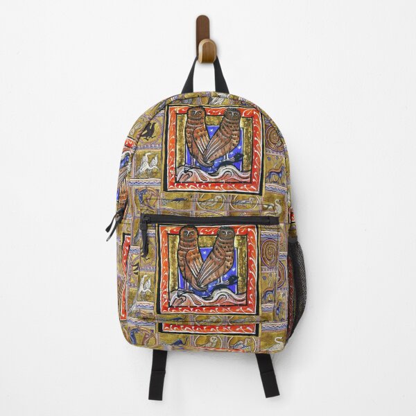 Item preview,  MEDIEVAL BESTIARY ,TWO OWLS, FANTASTIC ANIMALS IN GOLD RED BLUE COLORS designed and sold by BulganLumini.