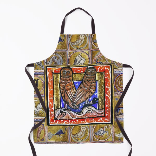 Item preview,  MEDIEVAL BESTIARY ,TWO OWLS, FANTASTIC ANIMALS IN GOLD RED BLUE COLORS designed and sold by BulganLumini.