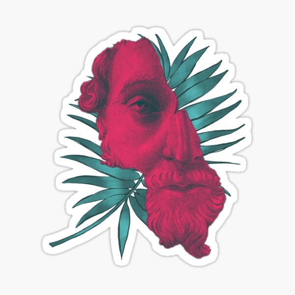Aperçu de l'œuvre Demi-visage en pierre rose devant une feuille de palmier en pétrole créée et vendue par Ninaeva.