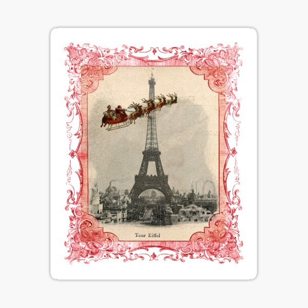 Santa Over Paris Red Frame Sticker
