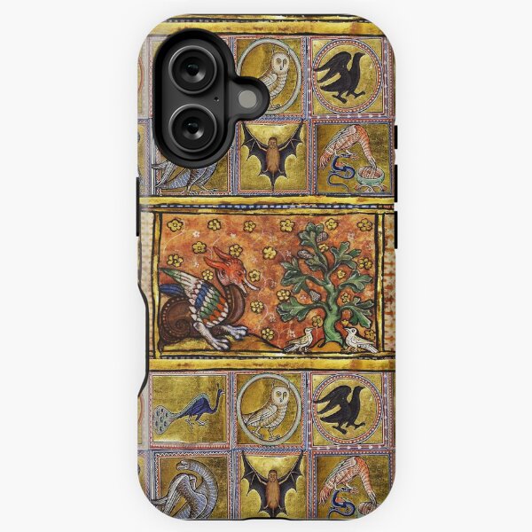 Vista previa del artículo con la obra «BESTIARIO MEDIEVAL, DRAGÓN ROJO VIDA Y PÁJAROS. ANIMALES FANTÁSTICOS EN COLORES ORO ROJO AZUL», diseñado y vendido por BulganLumini.