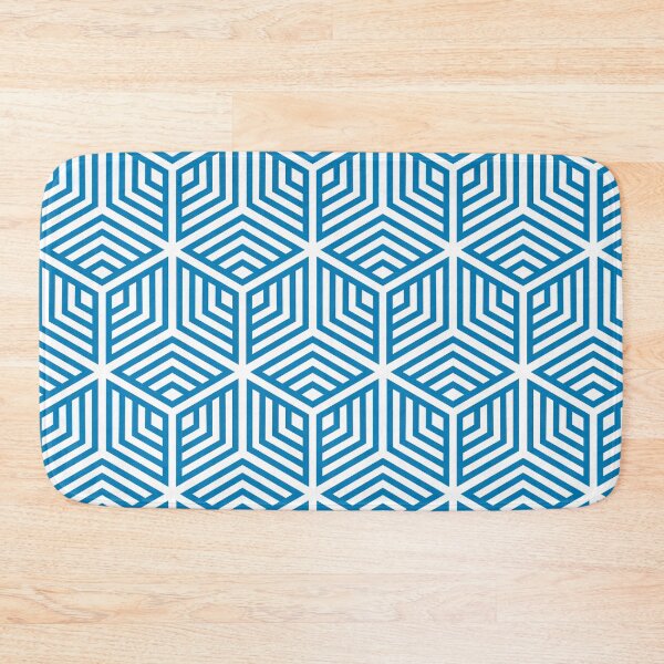Item preview, Blue and White Ornamental Cube Geometric Pattern 2022 Trending Color - Colour - Hue - Shade Pantone Ibiza Blue 17-4245 designed and sold by ColorOfTheYears.