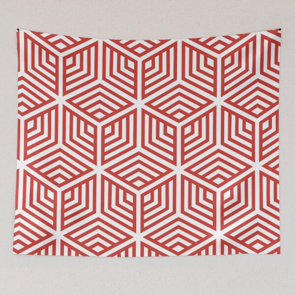 Item preview, Red and White Ornamental Cube Geometric Pattern 2022 Trending Color - Colour - Hue - Shade Pantone Red Alert 18-1559 designed and sold by ColorOfTheYears.