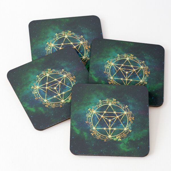 Item preview, Merkabah Ascension: Sacred Geometry Floral Wreath on Starry Nebula Green designed and sold by Art-PraveenRai.