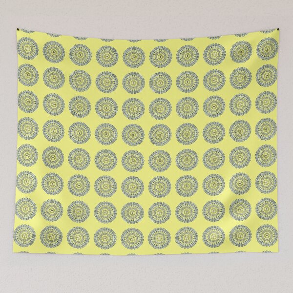 Item preview, The patterned text letter blue mandala on the yellow background designed and sold by IraNiva.