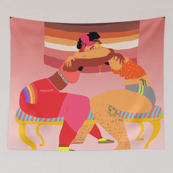 Item preview, Lesbian women queer hug (pride and equality to spread love and kindness) (lgbt soft pink aesthetic) designed and sold by emcazalet.
