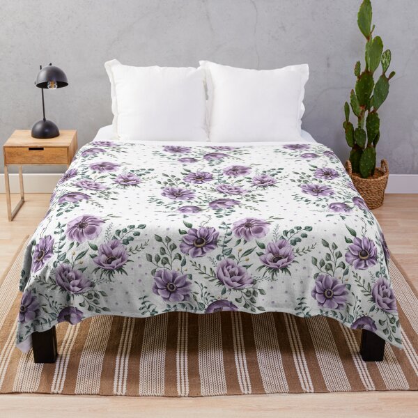 Item preview, Floral seamless pattern. Purple anemones and green leaves on the light purple background. Endless background with beautiful gentle flowers.  designed and sold by BananiLettering.