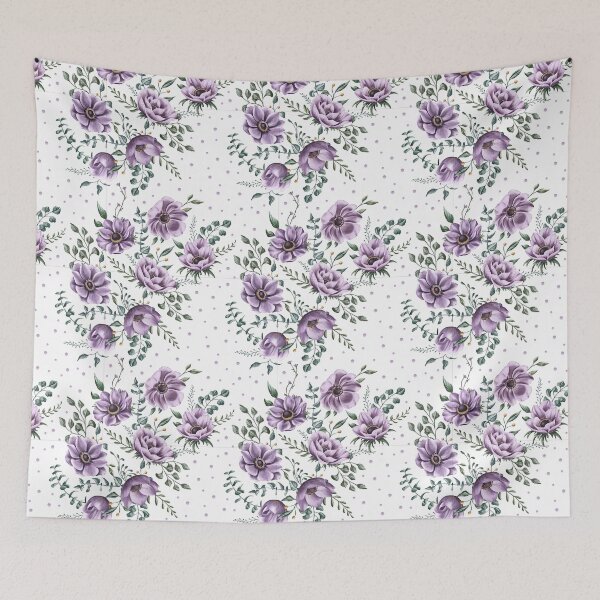 Item preview, Floral seamless pattern. Purple anemones and green leaves on the light purple background. Endless background with beautiful gentle flowers.  designed and sold by BananiLettering.
