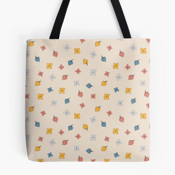 Item preview, Seamless autumn pattern of cute tiny orange, red, blue, and grey leaves and flowers stylized in a flat and doodle style in the light background. Hand-drawn leaf texture. designed and sold by BananiLettering.