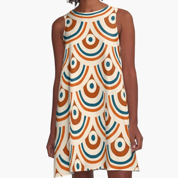 Retro brown and navy blue semicircles A-Line Dress