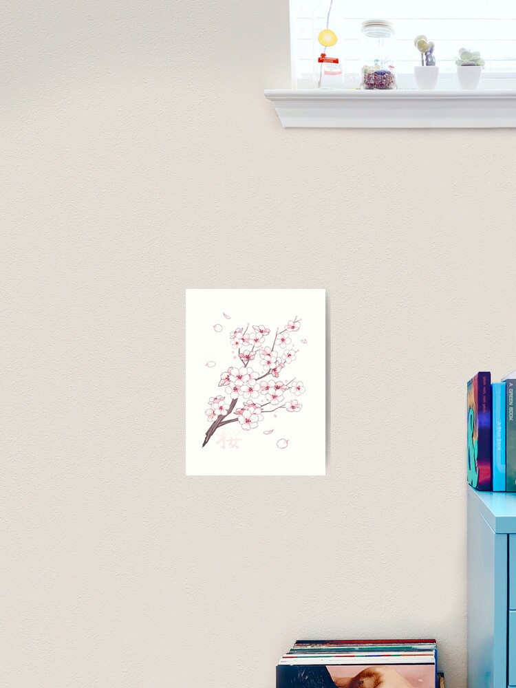White sakura cherry blossom branches falling petals