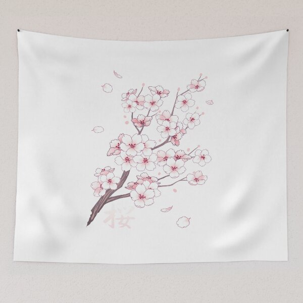 Item preview, White sakura cherry blossom branches falling petals designed and sold by arterialmotive.