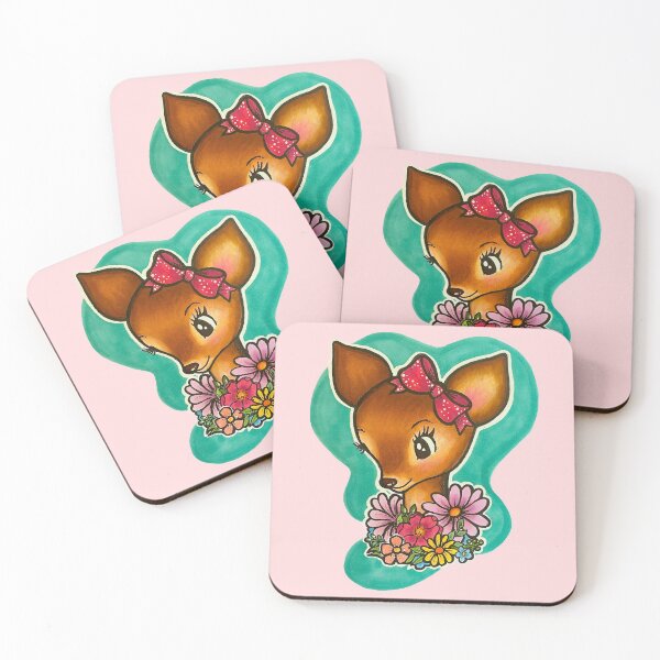 Item preview, Cute Baby Deer with Flower Necklace and Polka Dot Ribbon designed and sold by ComicKitsch.