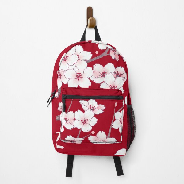 Item preview, White sakura cherry blossom branches falling petals on Red designed and sold by arterialmotive.