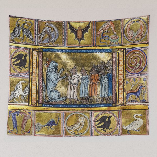 Item preview,  MEDIEVAL BESTIARY,LION KING WITH ANIMALS IN GOLD RED BLUE COLORS designed and sold by BulganLumini.
