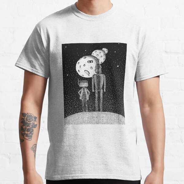 Retro Robots (Boris & Binary) watching the tri-moon alignment in space. Classic T-Shirt