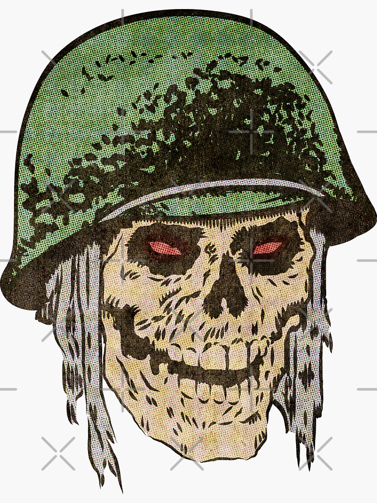 Thumbnail 3 of 3, Sticker, Vintage Zombie Soldier Skull designed and sold by Salty-Dog2.