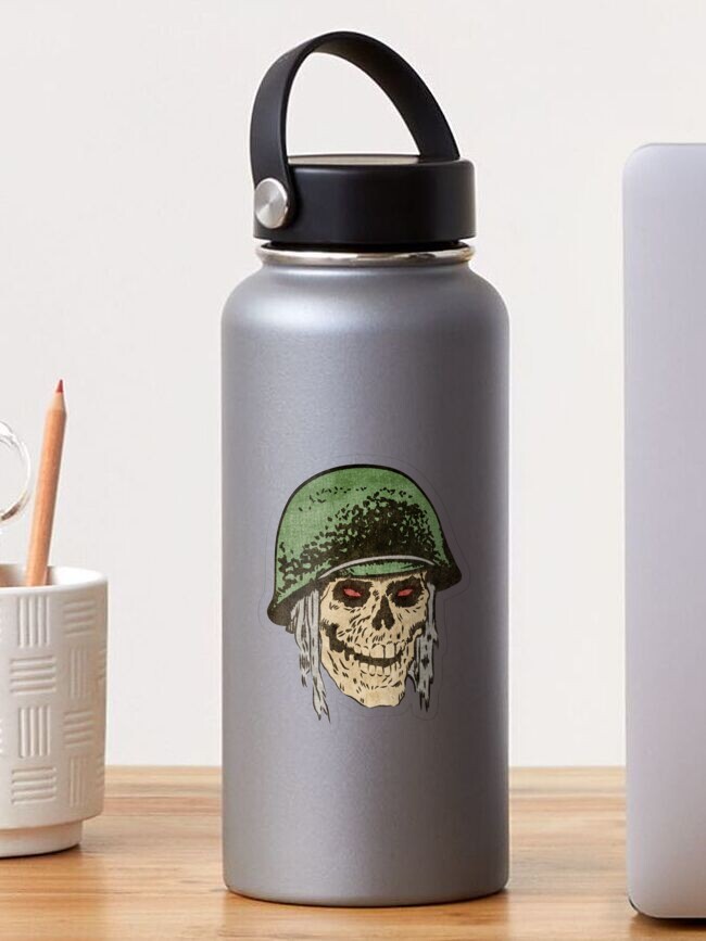 Thumbnail 1 of 3, Sticker, Vintage Zombie Soldier Skull designed and sold by Salty-Dog2.