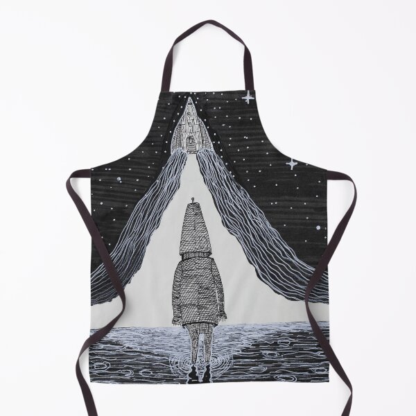 Retro Robot (Boris) watches rocket launch into space. Apron
