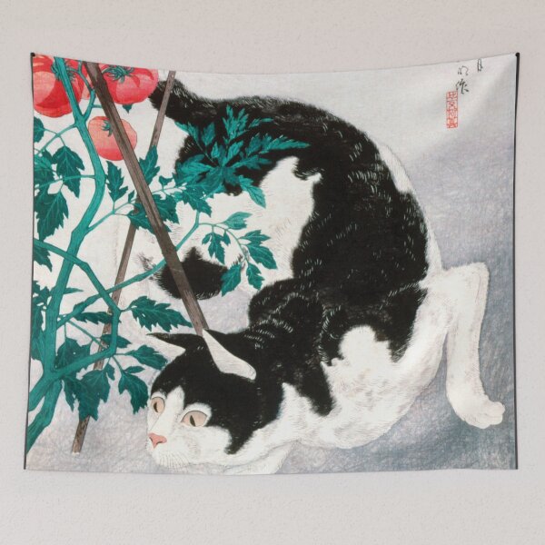 Item preview, Japanese Woodblock Art Cat with Tomato Plant (1931) by Hiroaki Takahashi designed and sold by Designedbysm.
