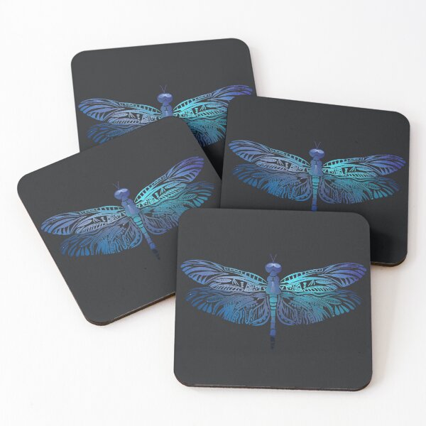 Item preview, Beautiful intricate abstract tattoo dragonfly outline - for lovers of dragonflies. Marine midnight navy and effervescent blue - Caroline Laursen original designed and sold by Caroline Laursen.