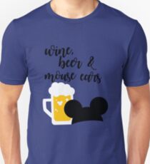 Wine, Beer & Mouse Ears for Men by Last Petal Tees Unisex T-Shirt