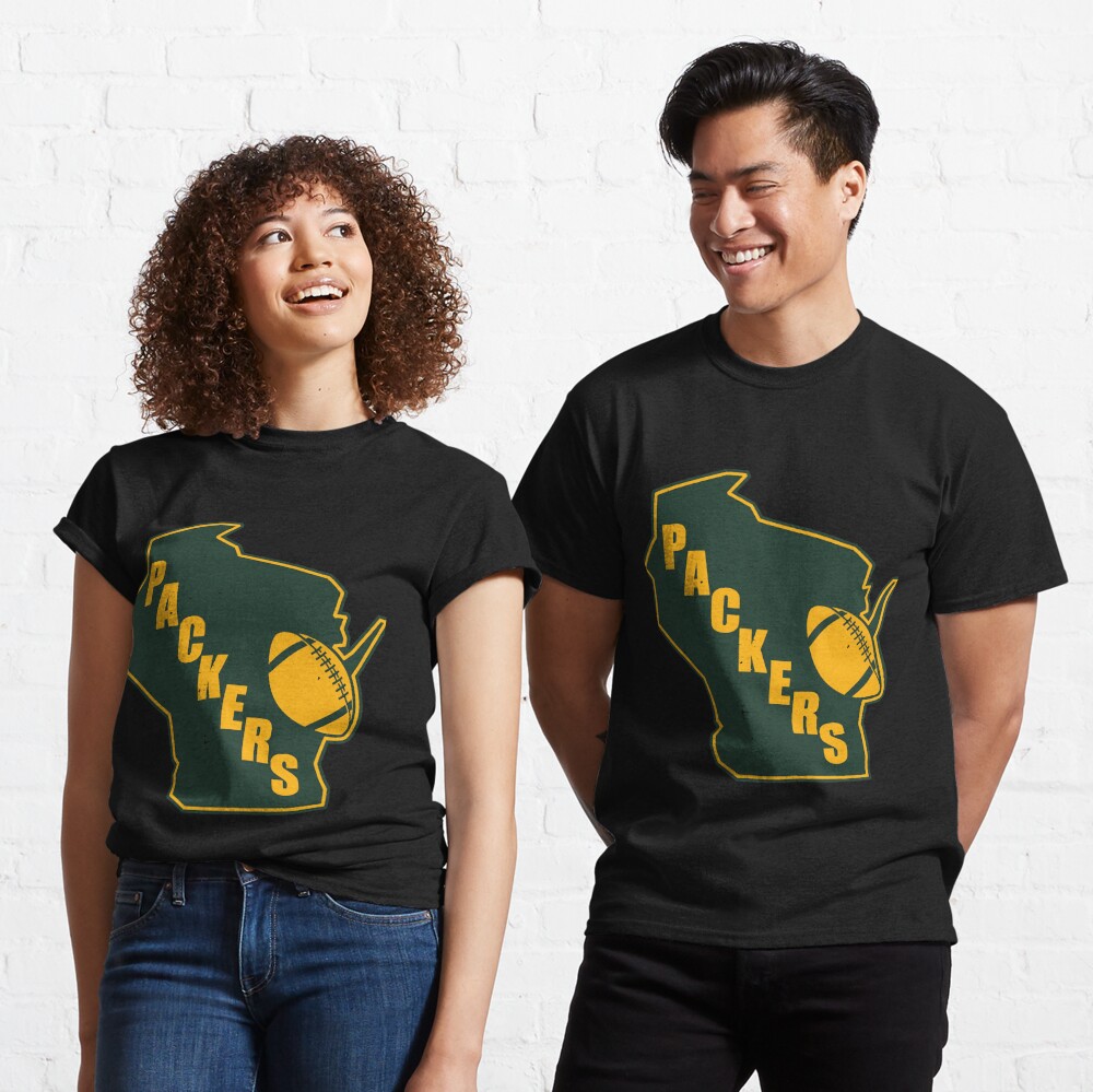 Retro Style Green Bay State Outline Design - Green Bay Packers - T