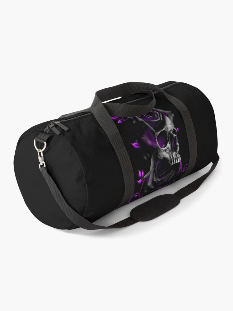 Bolsa deportiva «Calavera con Rosas Negras y Moradas» de SilvinaNoemi |  Redbubble