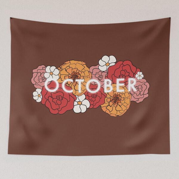 Item preview, October floral fall season - brown background designed and sold by Fatamimosh.