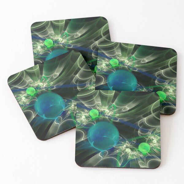 Item preview, Abstract illustration of blue and green orbs and light waves for creative design designed and sold by siwabudda.