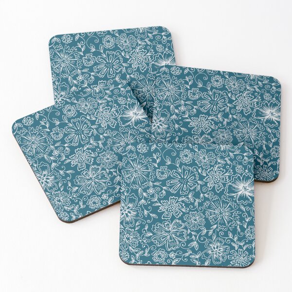 Item preview, fine hand drawn flowers - teal designed and sold by Claire Bowley.