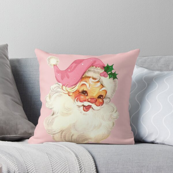 Retro Santa Claus Pink  Throw Pillow