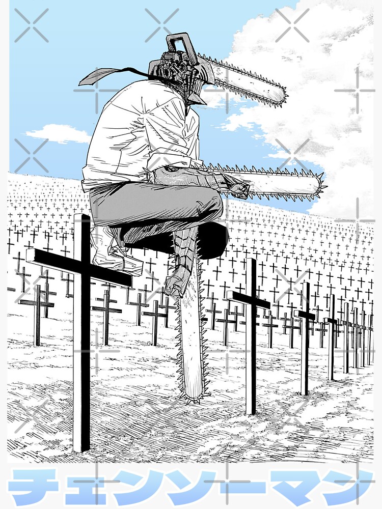 "Denji on Cross (Blue Sky) Chainsaw Man" Sticker for Sale by