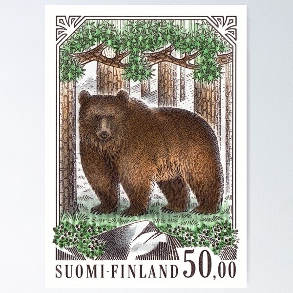 Item preview, 1989 Finland Brown Bear Postage Stamp designed and sold by retrographics.