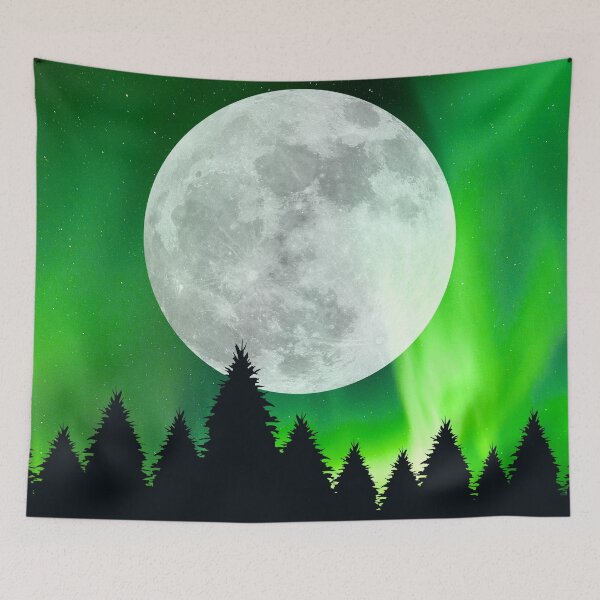 Item preview, Moon in the forest Northern Lights Night Sky designed and sold by Shawa Shop.