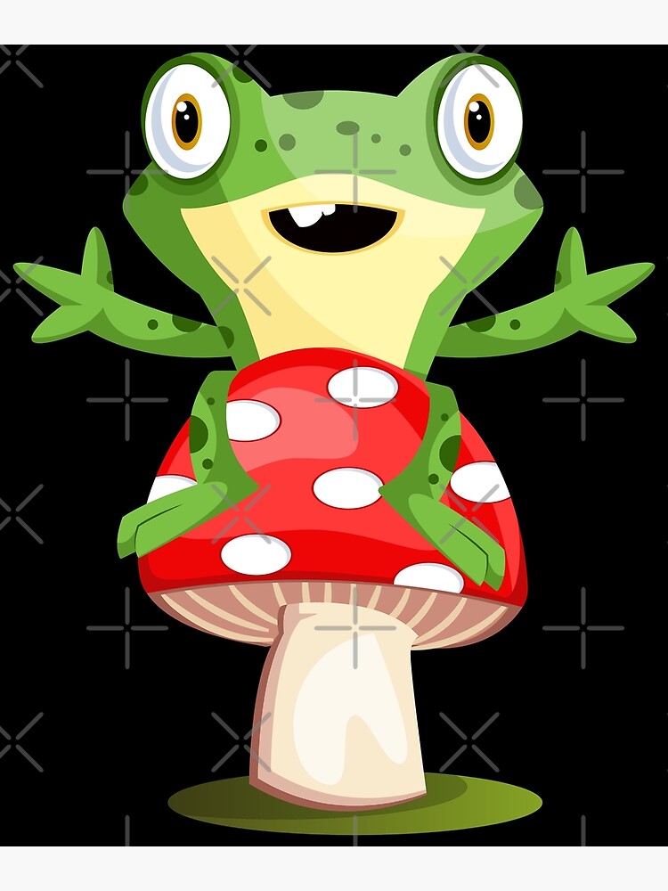 "Cute Frog Sitting On A Mushroom Cottagecore Aesthetic Sticker" Canvas