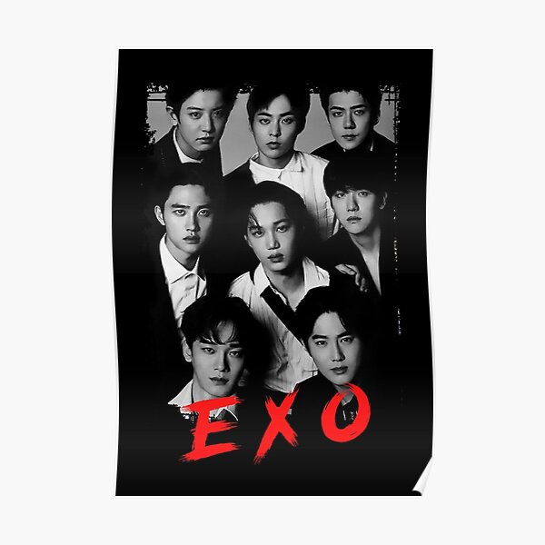 "EXO Kpop Group Members black and white Korean Kpop RGB Color Design" Poster by illustrazione