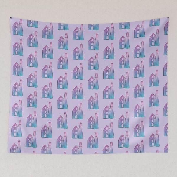 Item preview, Watercolour Cornish Tin Mine Blue Purple Abstract designed and sold by cashewdays.