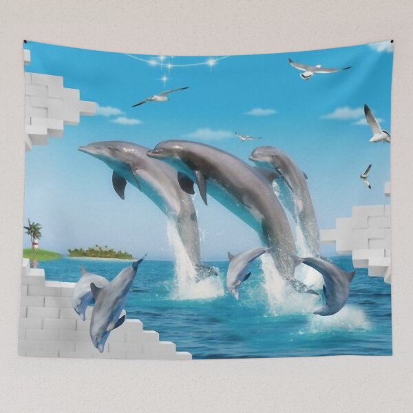 Item preview, 3D stereoscopic ocean Dolphin Bay background wall mural design drawing. designed and sold by zenger2021.