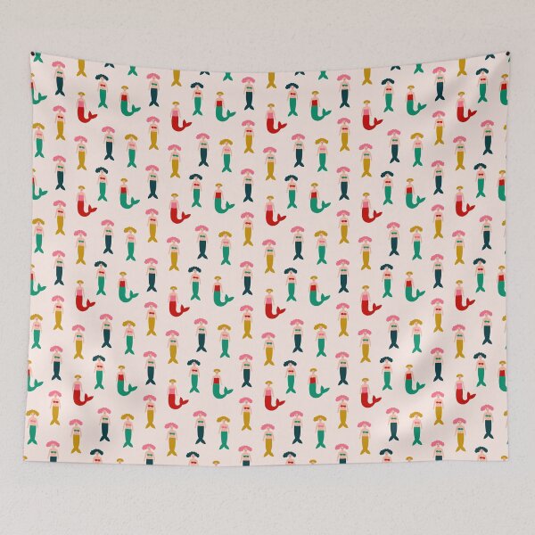 Item preview, Cute hand-drawn seamless colorful pattern with mermaids in minimalistic  style. Funny endless design designed and sold by BychkovaEvgenia.