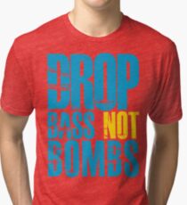 Drop Bass Not Bombs (blue/yellow) Tri-blend T-Shirt