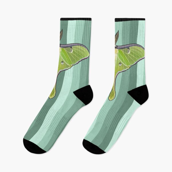 Item preview, Luna Moth Vertical Striped Socks Teal designed and sold by cycosper.