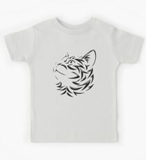 Cat, Tribal Cat, Cat looking Up, Feline, Puss, Pussy, on GREY Kids Tee