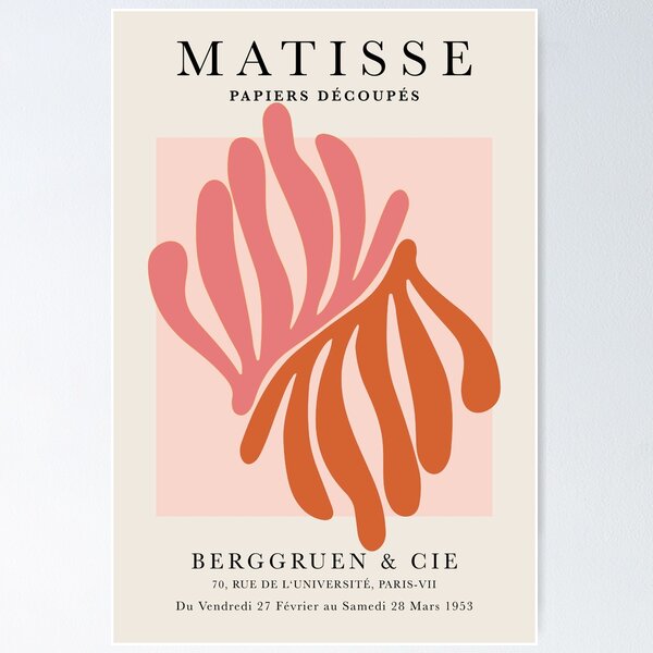 Henri Matisse Flower, Paper Decoupes Art nuances de rose, Matisse Cutout's inspiré Poster