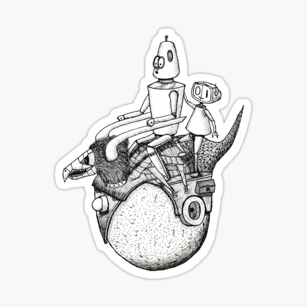 Retro Robots (Boris & Binary) ride the Orbie Sticker
