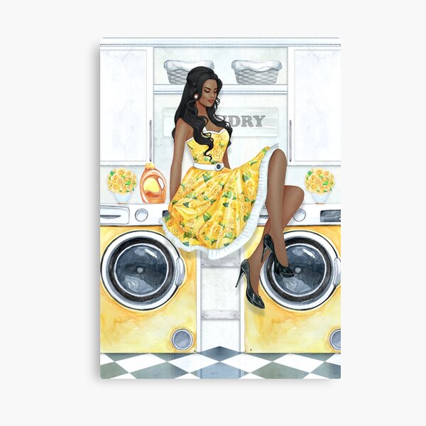 Vintage watercolor design 50s black woman in a laundry Canvas Print