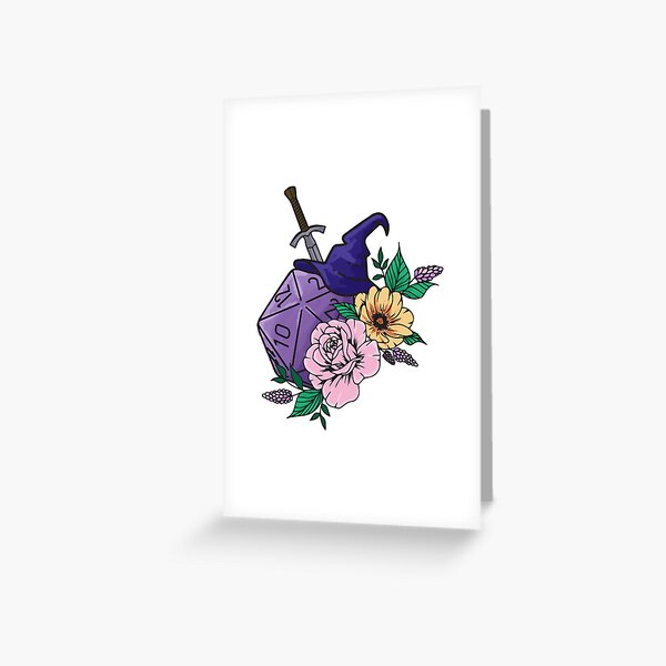 Dungeons And Dragons Dnd D20 Wizards Witches Hat Sword Floral Flowers Greeting Card For Sale 1701