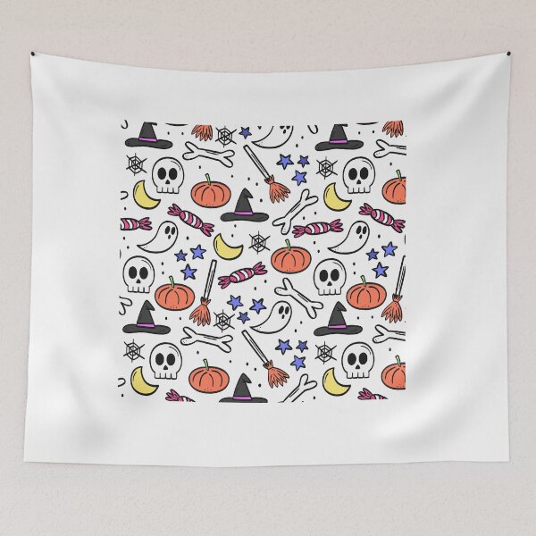 Item preview, Halloween pumpkin, candy, and witch hat pattern - seamless Halloween pattern designed and sold by FirstTouch.