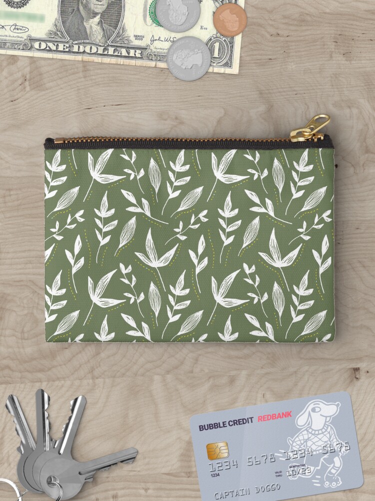 Thumbnail 3 of 4, Zipper Pouch, Moss Green Leaves Pattern designed and sold by DesignsbyEH.